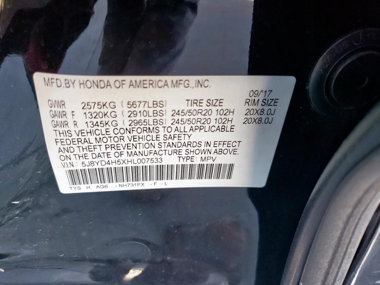 2017 Acura Mdx Technology VIN: 5J8YD4H5XHL007533 Lot: 47782105