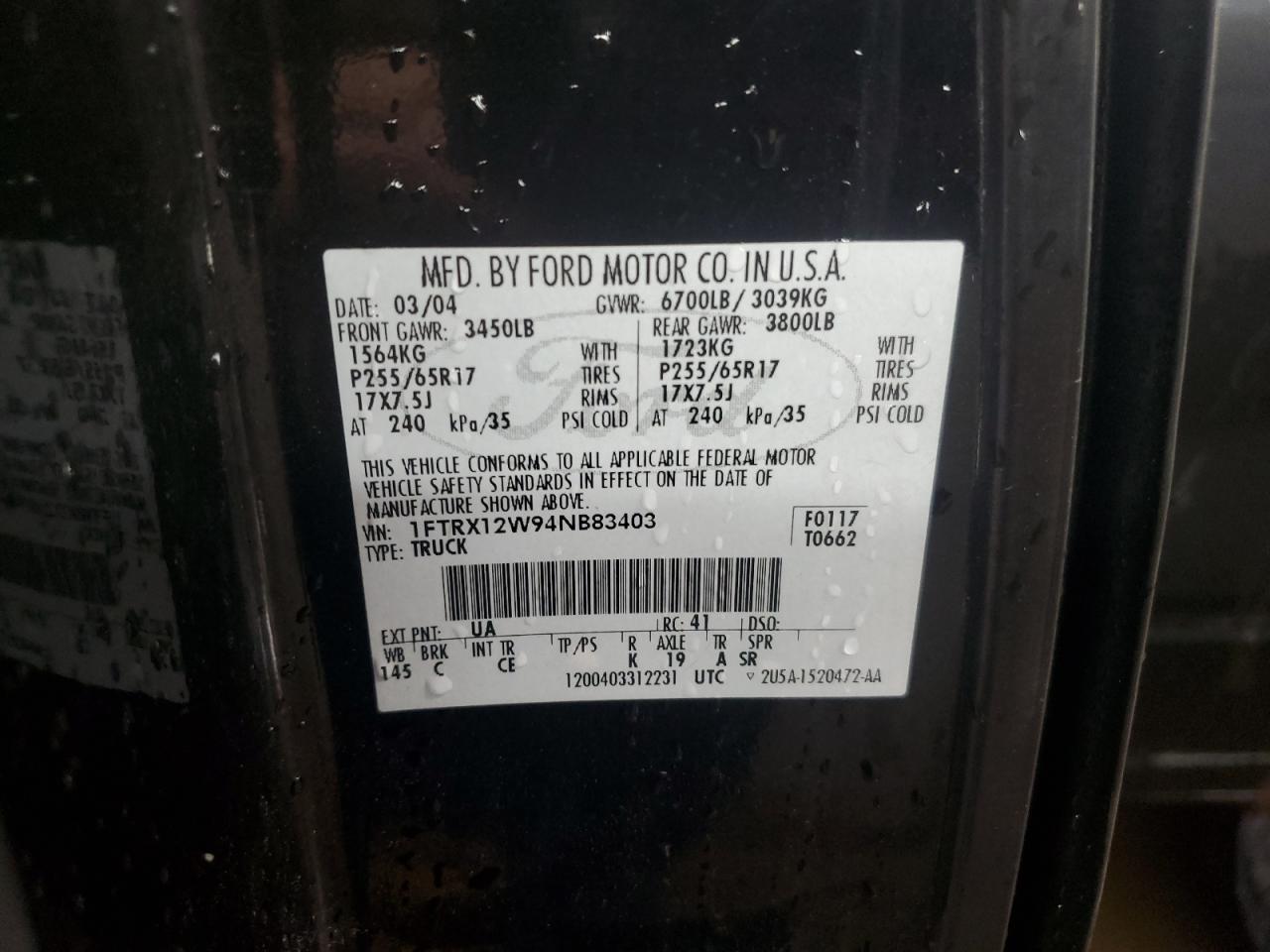 2004 Ford F150 VIN: 1FTRX12W94NB83403 Lot: 50608815