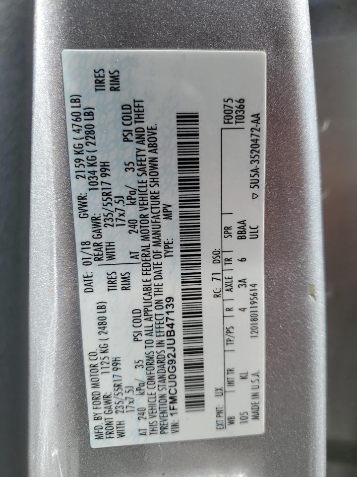 1fmcu0g92jub47139 1FMCU0G92JUB47139 2018 Ford Escape Se