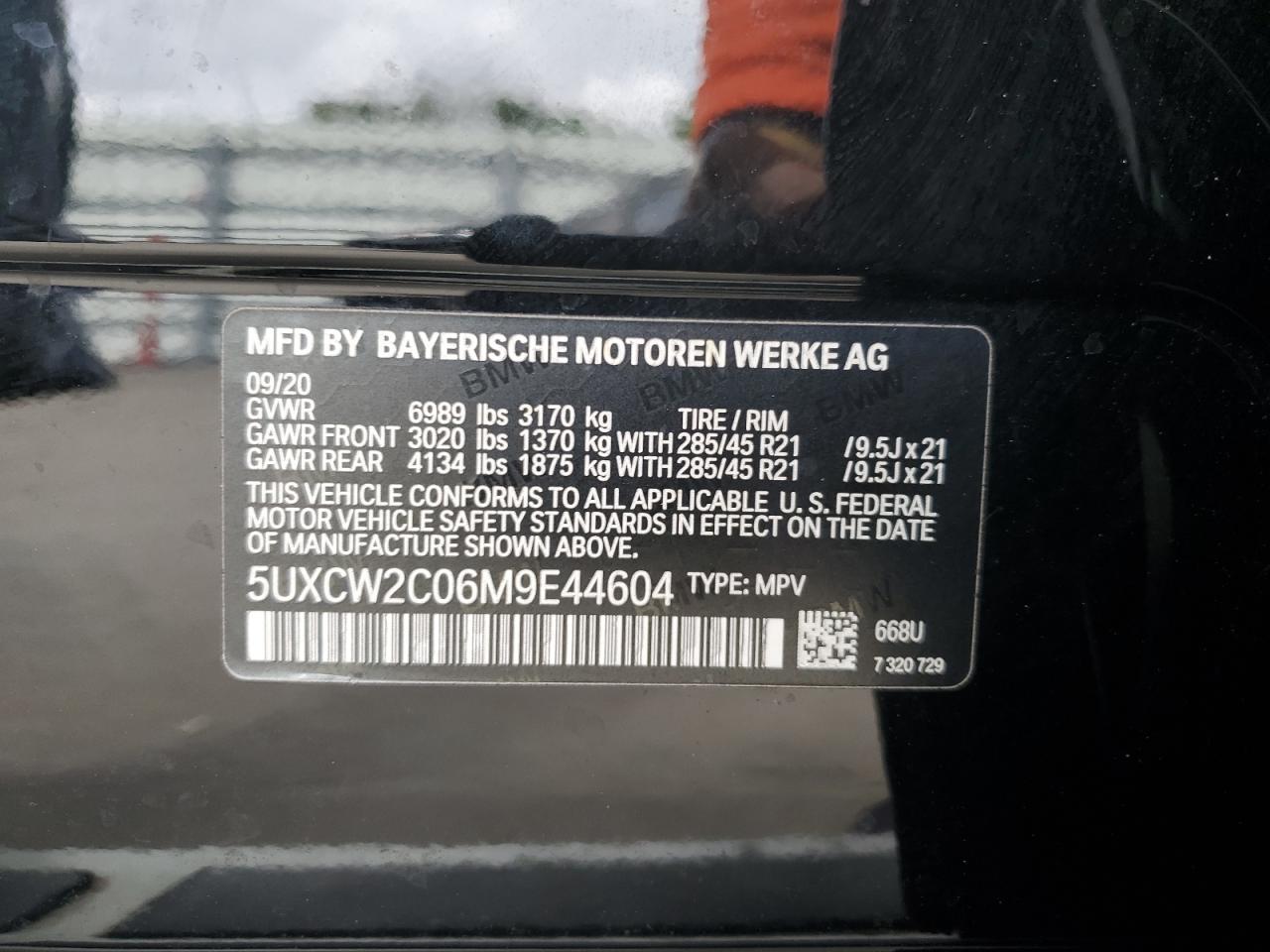 2021 BMW X7 xDrive40I VIN: 5UXCW2C06M9E44604 Lot: 45846115
