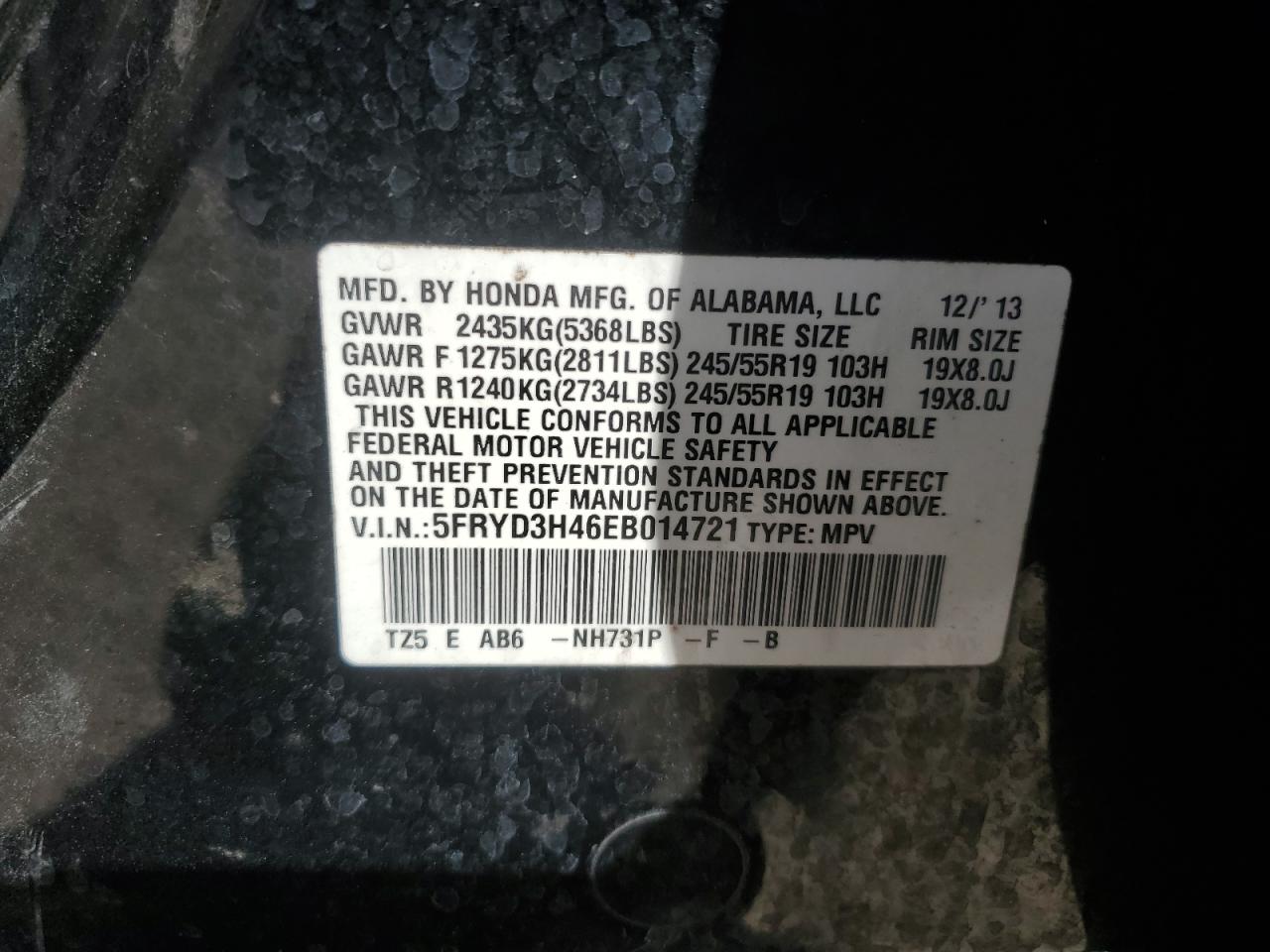 2014 Acura Mdx Technology VIN: 5FRYD3H46EB014721 Lot: 47923525