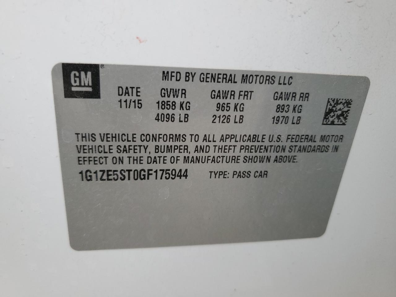 1G1ZE5ST0GF175944 CHEVROLET MALIBU 2016