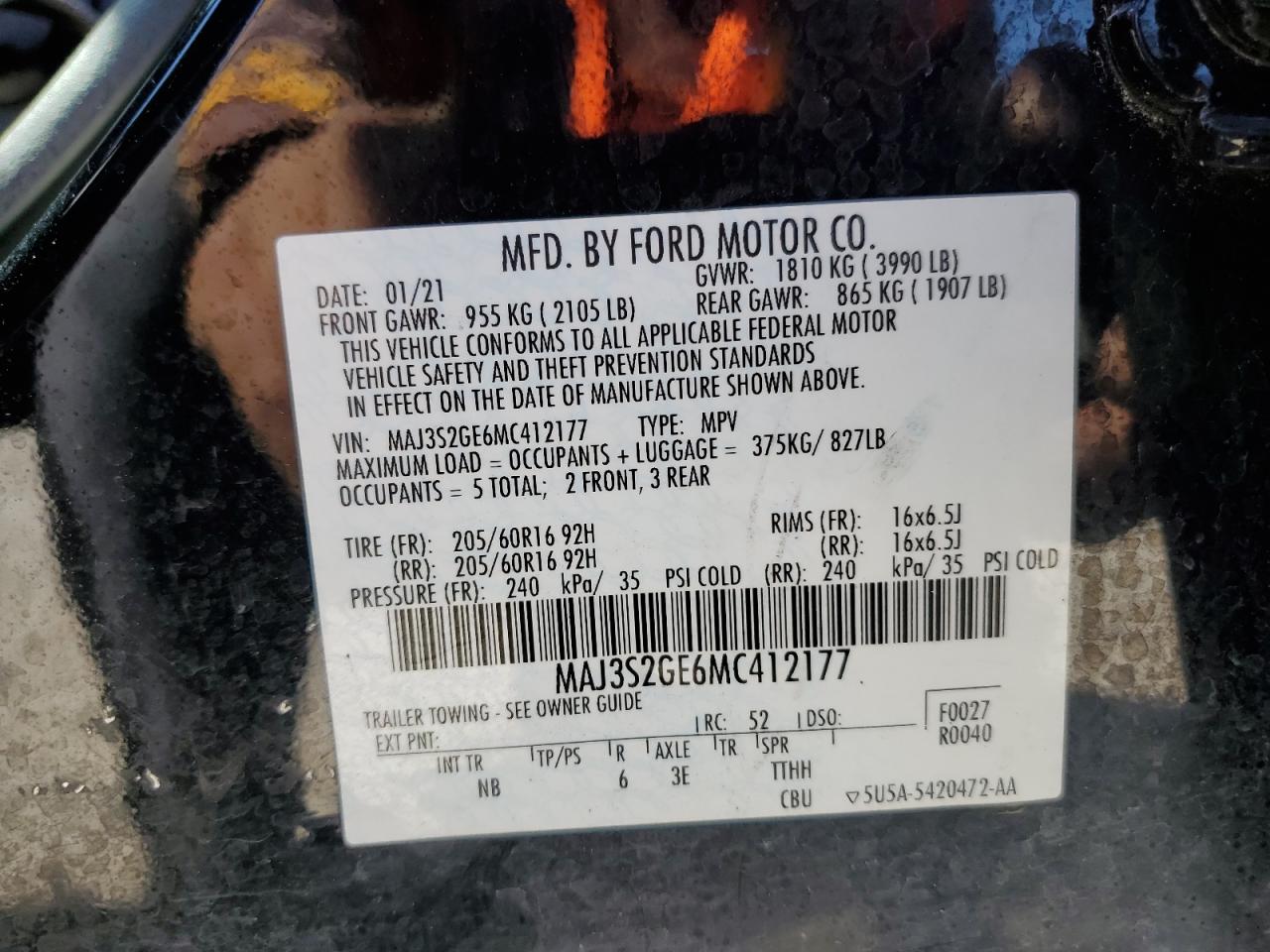 2021 Ford Ecosport Se VIN: MAJ3S2GE6MC412177 Lot: 48581555