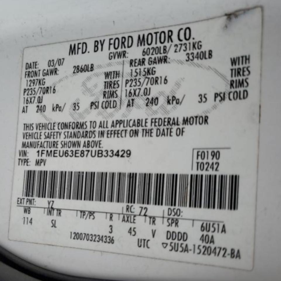 2007 Ford Explorer Xlt VIN: 1FMEU63E87UB33429 Lot: 49518935
