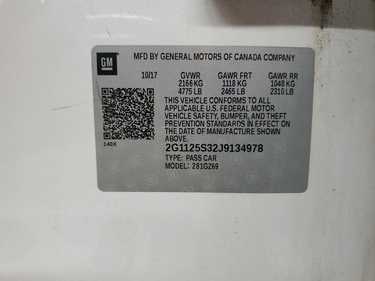 2G1125S32J9134978 CHEVROLET IMPALA 2018