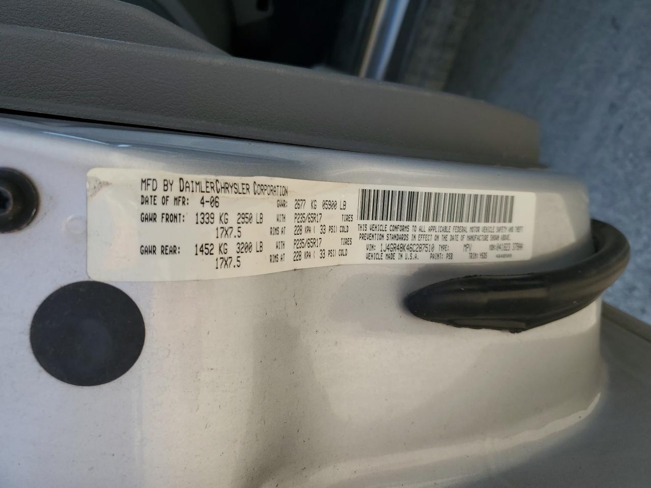 2006 Jeep Grand Cherokee Laredo VIN: 1J4GR48K46C287510 Lot: 49259705