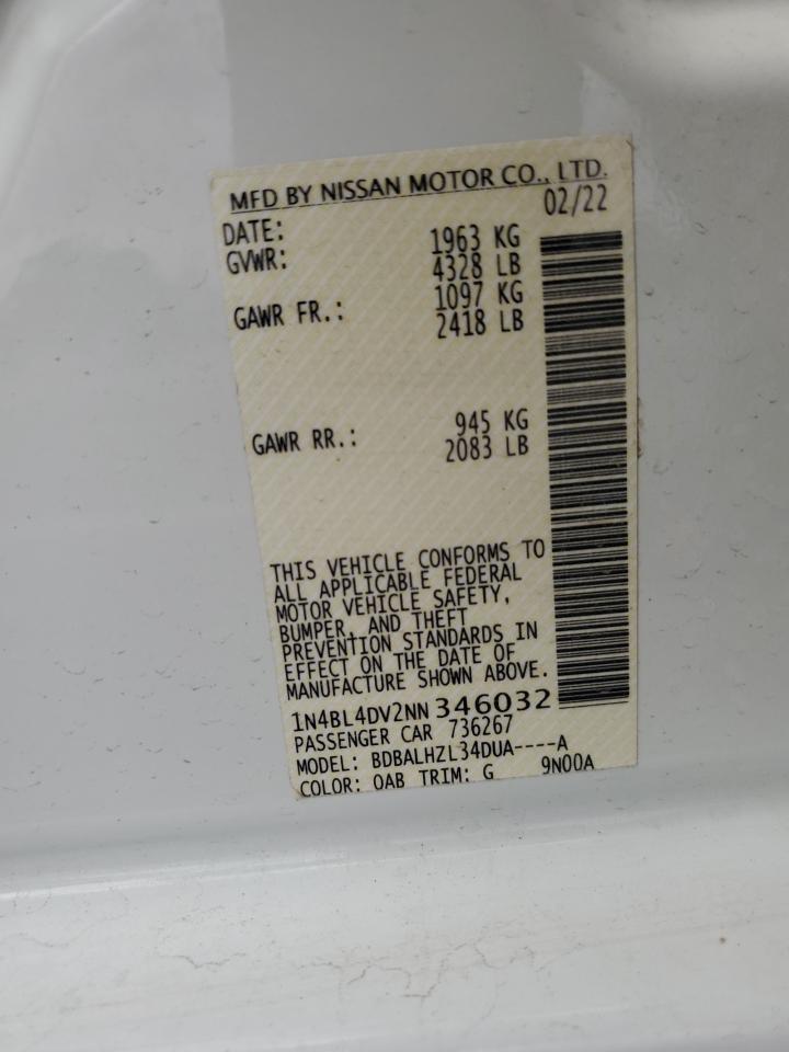 1N4BL4DV2NN346032 NISSAN ALTIMA 2022