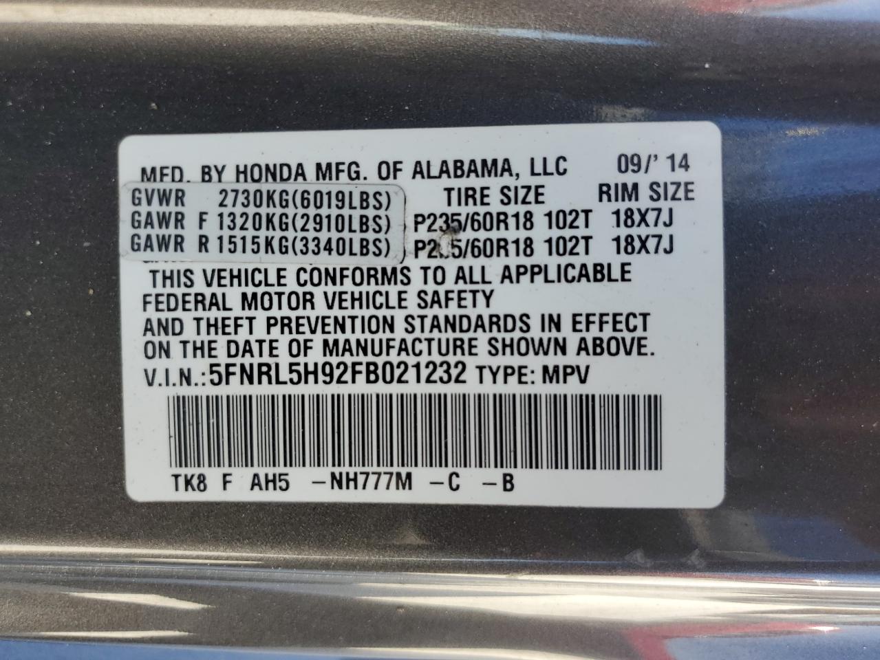 2015 Honda Odyssey - Image 14