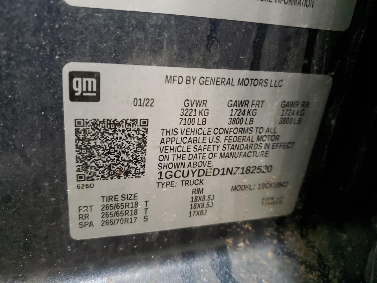 1GCUYDED1NZ182520 CHEVROLET ALL Models 2022
