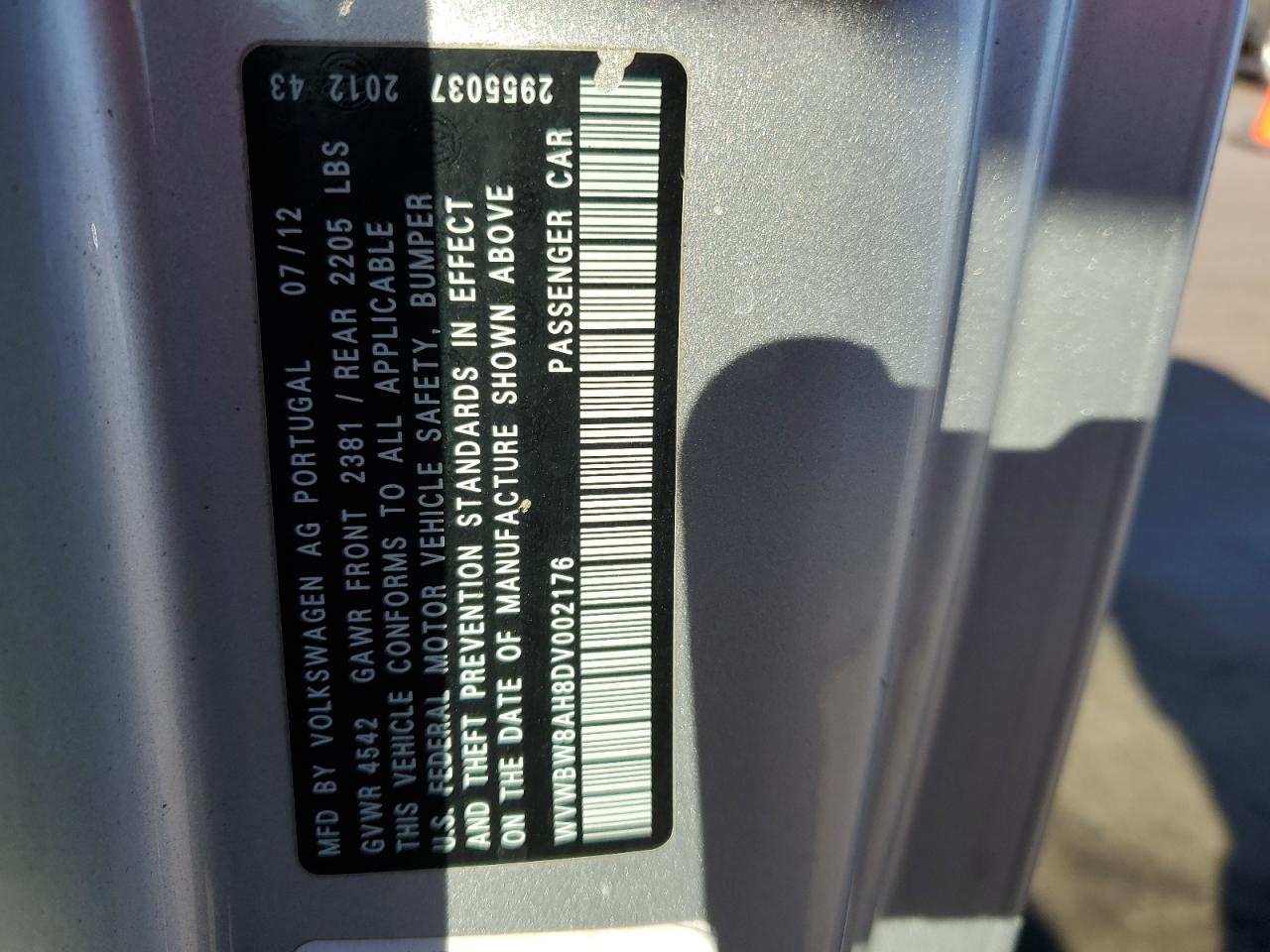 2013 Volkswagen Eos Komfort VIN: WVWBW8AH8DV002176 Lot: 48333805