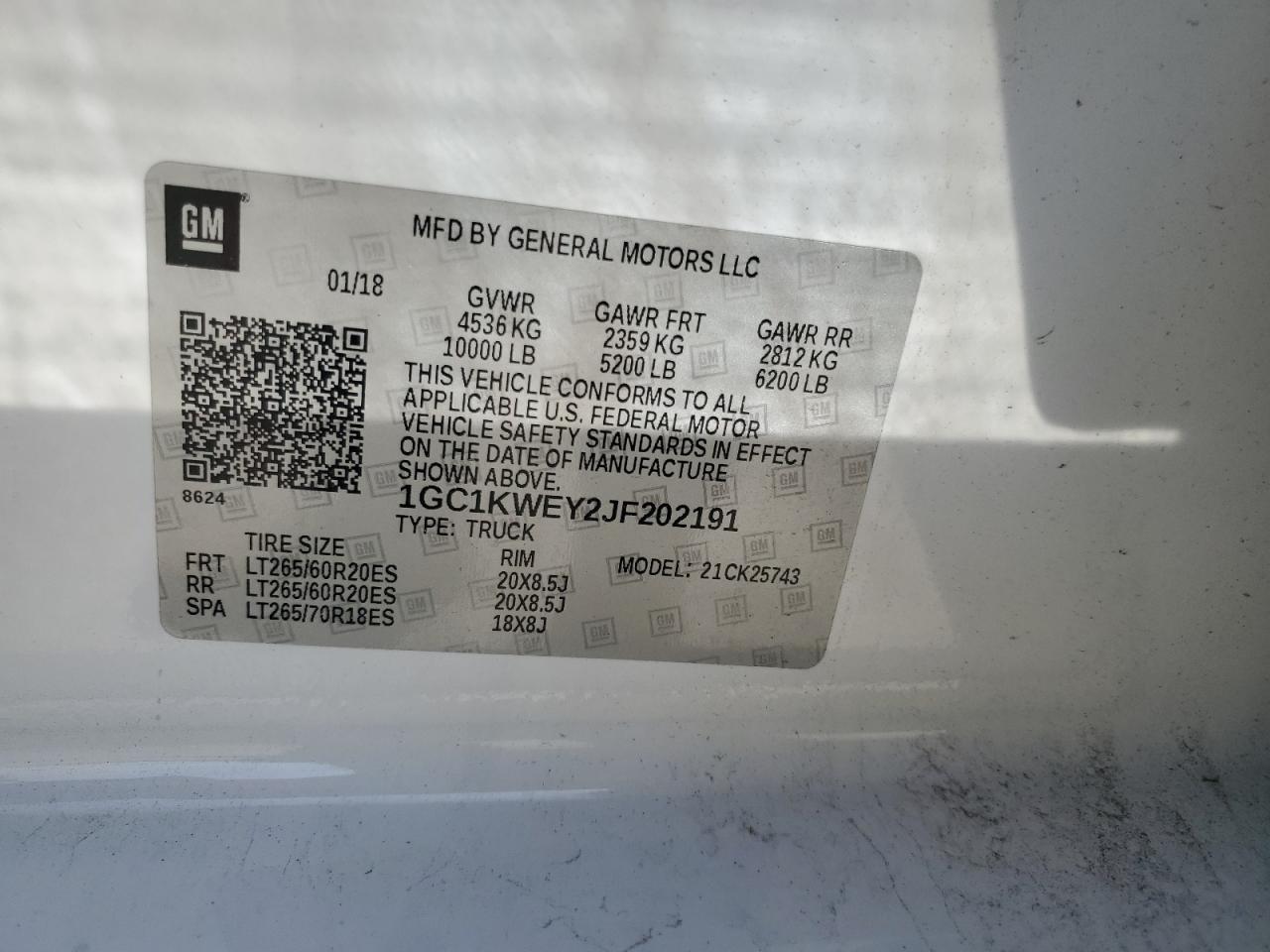 1GC1KWEY2JF202191 CHEVROLET ALL Models 2018