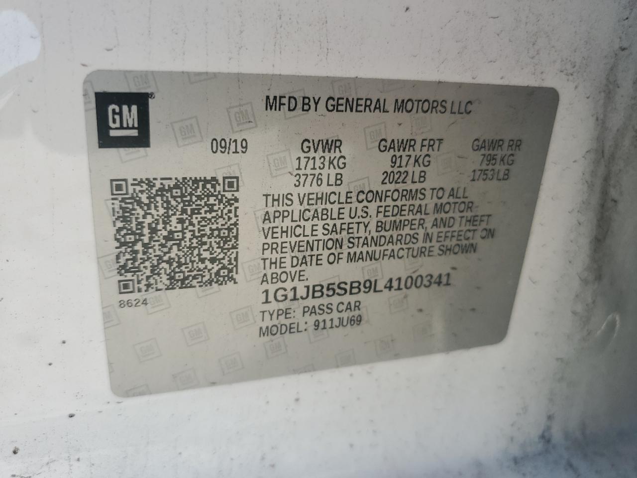 2020 Chevrolet Sonic Ls VIN: 1G1JB5SB9L4100341 Lot: 48777715
