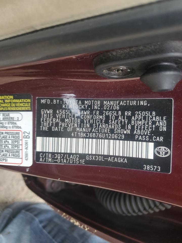 2006 Toyota Avalon Xl VIN: 4T1BK36B76U120629 Lot: 48866325