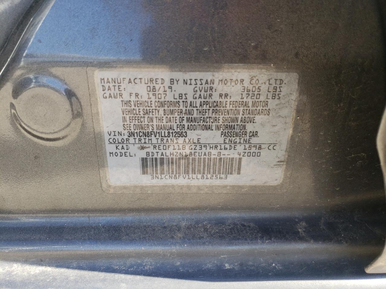 3N1CN8FV1LL812563 NISSAN VERSA 2020