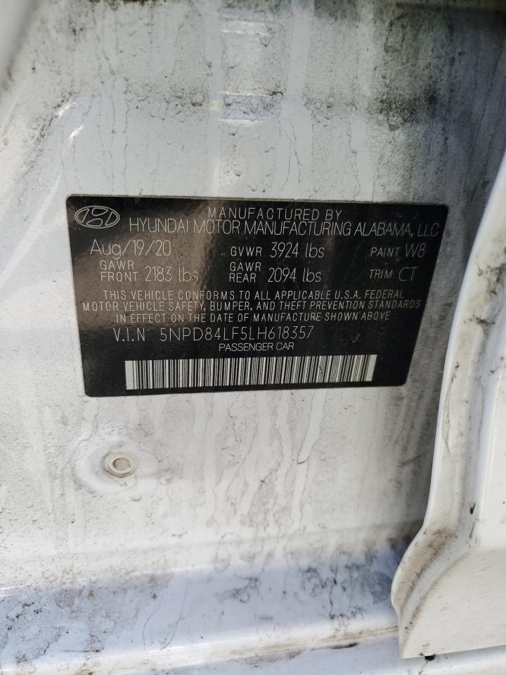 2020 Hyundai Elantra Sel VIN: 5NPD84LF5LH618357 Lot: 65539975