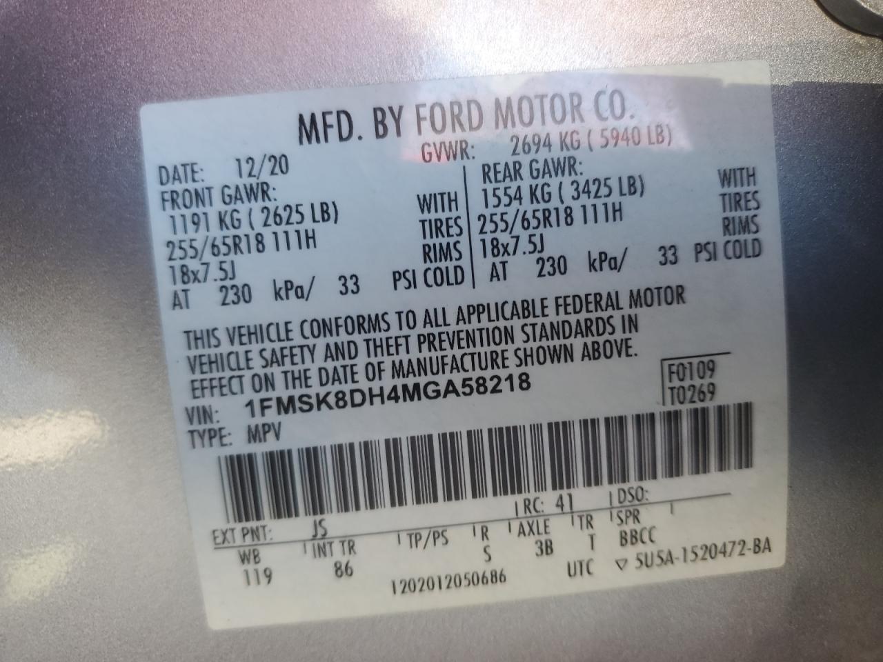 1FMSK8DH4MGA58218 FORD EXPLORER 2021