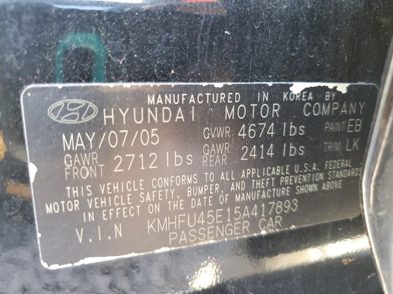 2005 Hyundai Xg 350 VIN: KMHFU45E15A417893 Lot: 48081935
