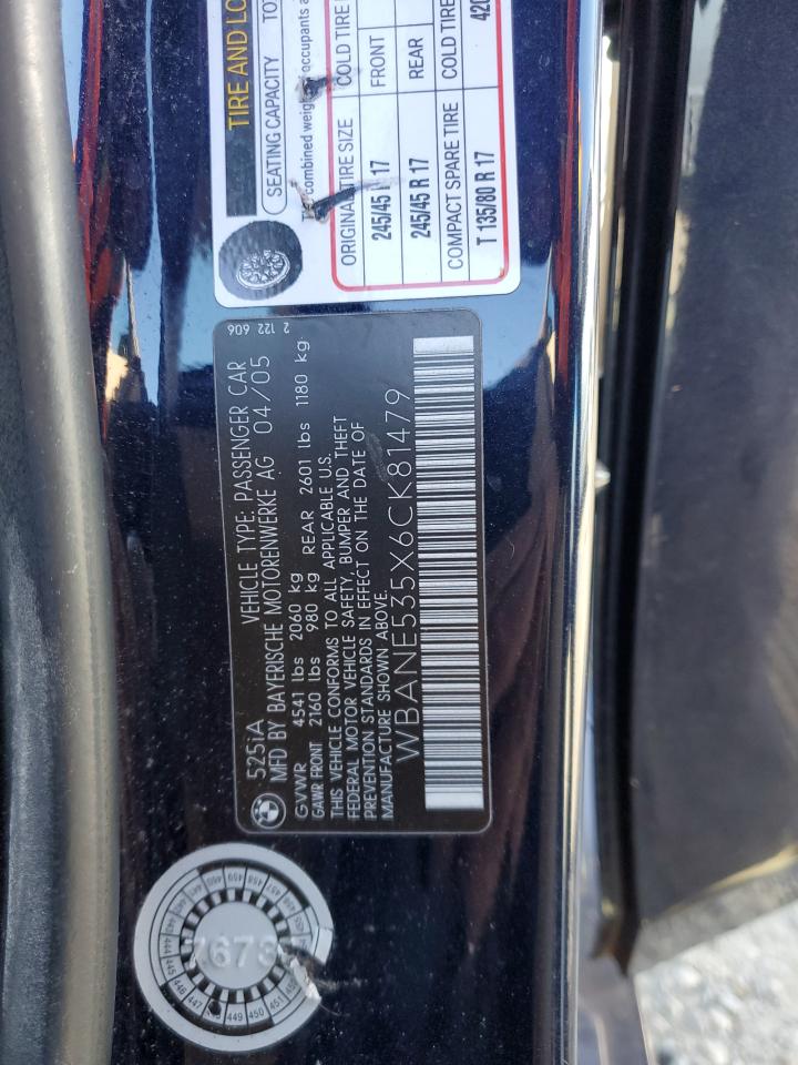 2006 BMW 525 I VIN: WBANE535X6CK81479 Lot: 48152455