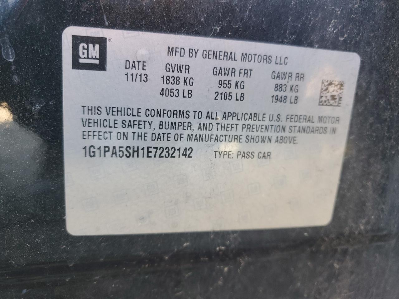 2014 Chevrolet Cruze Ls VIN: 1G1PA5SH1E7232142 Lot: 50339415