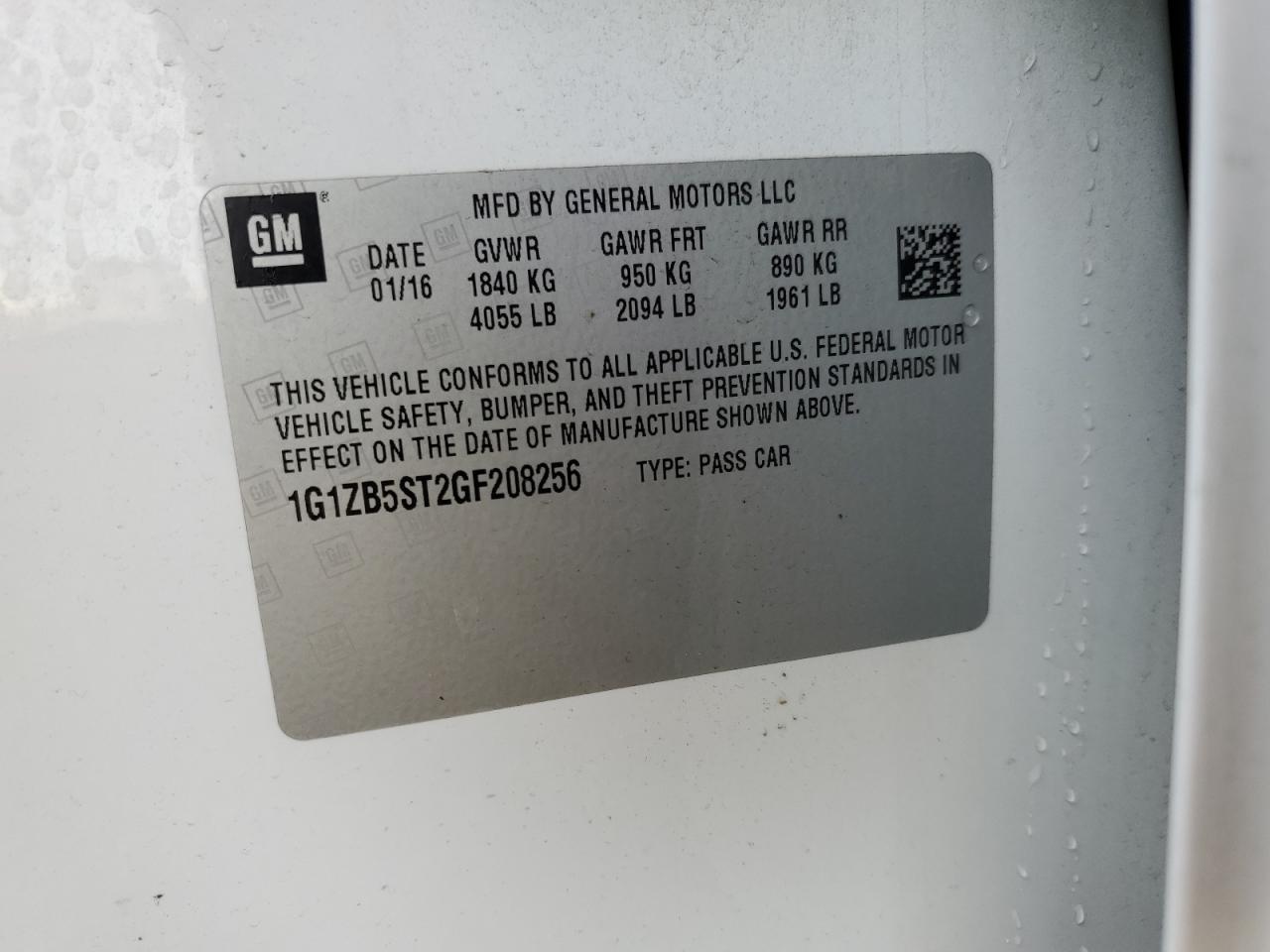 1G1ZB5ST2GF208256 CHEVROLET MALIBU 2016
