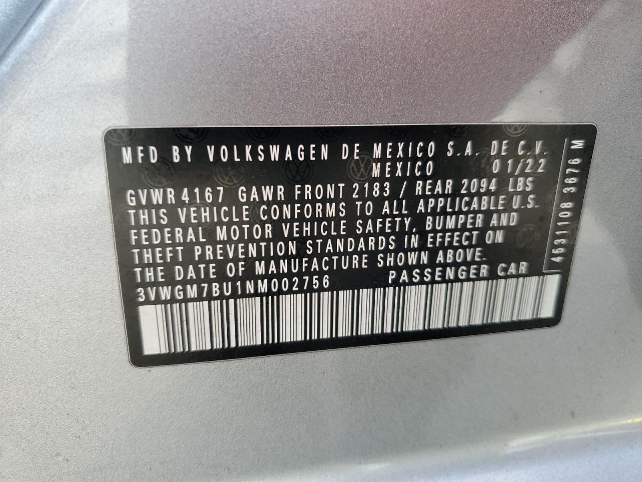 2022 Volkswagen Jetta Sel VIN: 3VWGM7BU1NM002756 Lot: 50616375