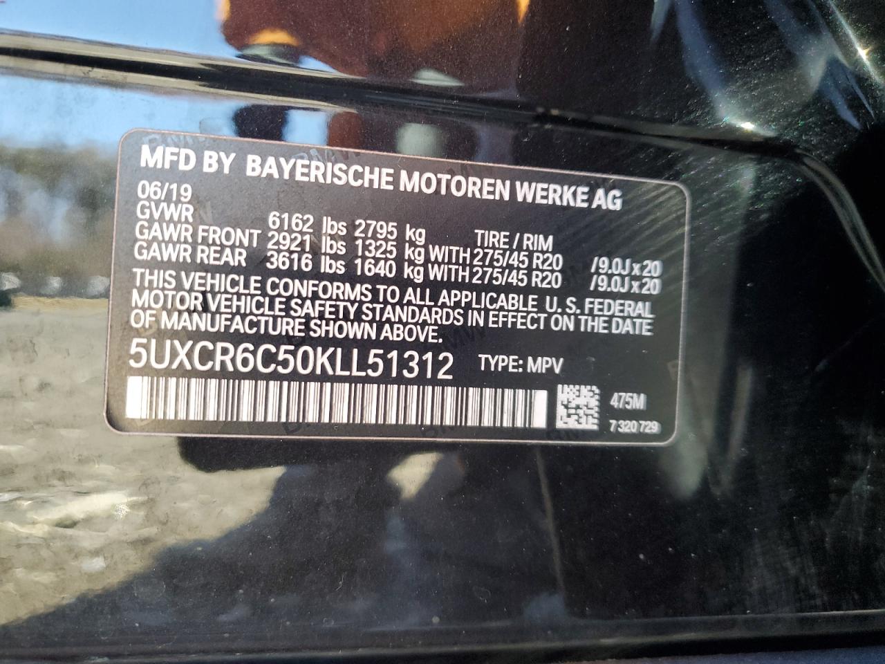 2019 BMW X5 xDrive40I VIN: 5UXCR6C50KLL51312 Lot: 49631235