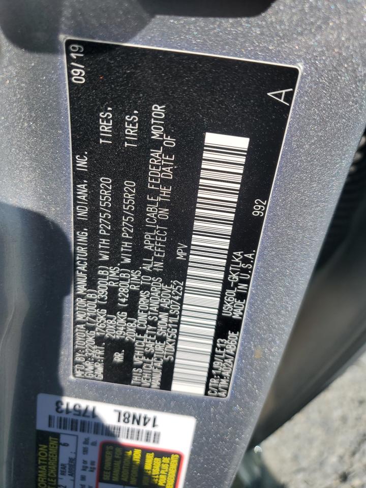 2020 Toyota Sequoia Limited VIN: 5TDKY5G11LS074252 Lot: 50633145
