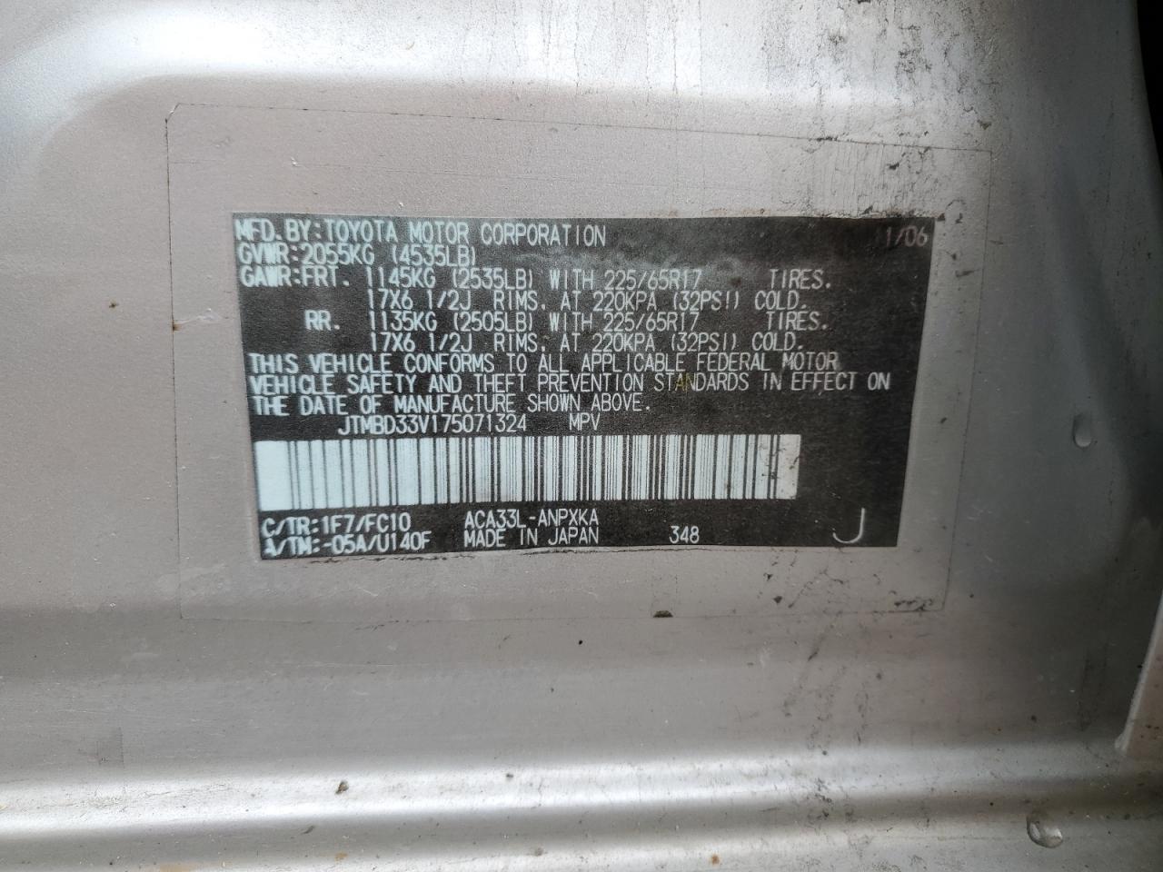 2007 Toyota Rav4 VIN: JTMBD33V175071324 Lot: 50949765