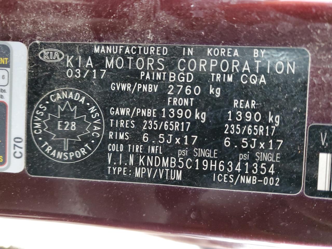kndmb5c19h6341354 KNDMB5C19H6341354 2017 Kia Sedona Lx