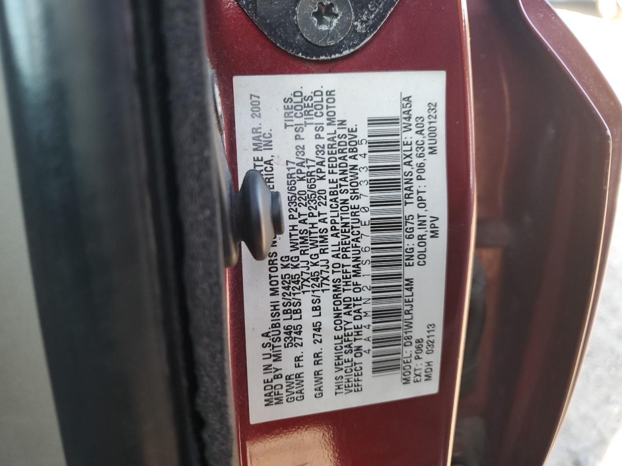 2007 Mitsubishi Endeavor Ls VIN: 4A4MN21S67E073345 Lot: 50901615