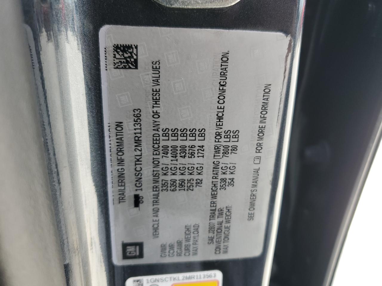 2021 Chevrolet Tahoe C1500 High Country VIN: 1GNSCTKL2MR113563 Lot: 49461205
