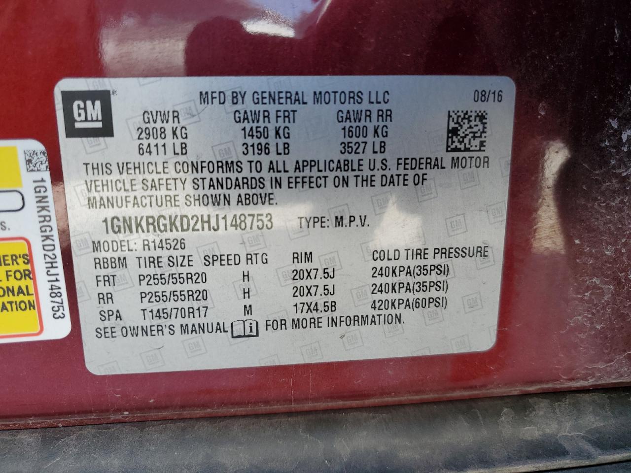 1GNKRGKD2HJ148753 CHEVROLET TRAVERSE 2017