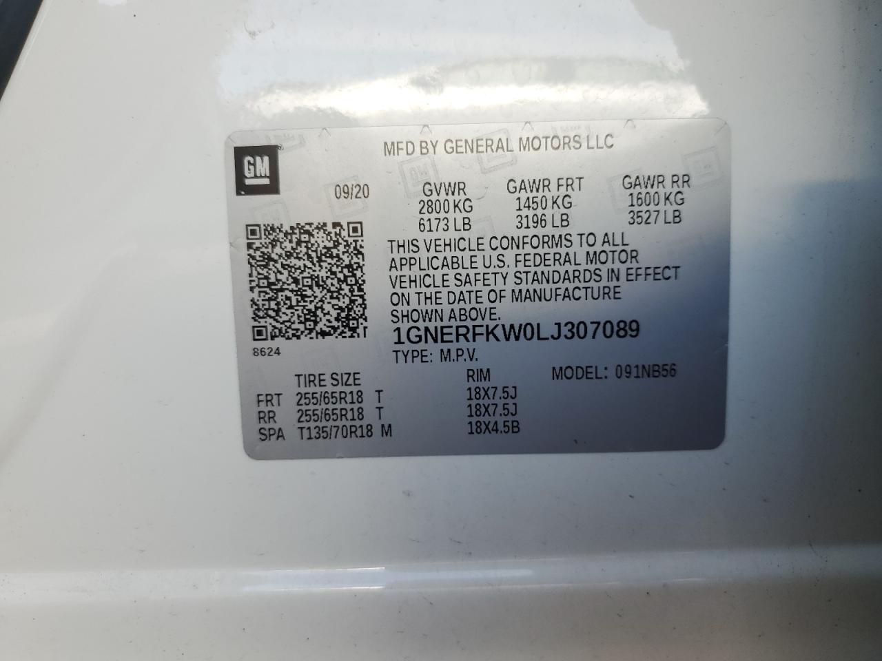 1GNERFKW0LJ307089 CHEVROLET TRAVERSE 2020