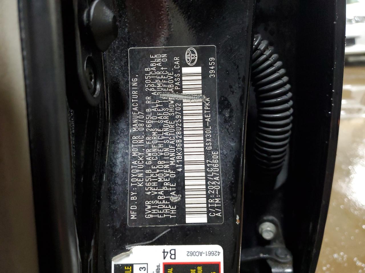 2008 Toyota Avalon Xl VIN: 4T1BK36B28U259702 Lot: 51158485