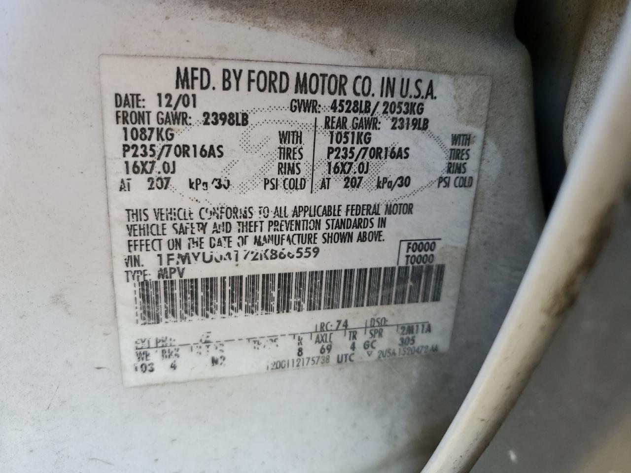 2002 Ford Escape Xlt VIN: 1FMYU04172KB66559 Lot: 54534235
