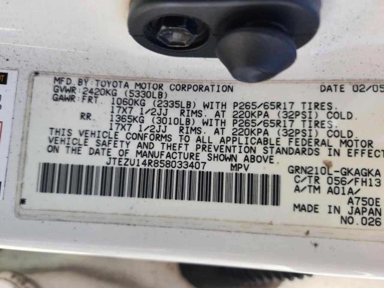 2005 Toyota 4Runner Sr5 VIN: JTEZU14R858033407 Lot: 48203055