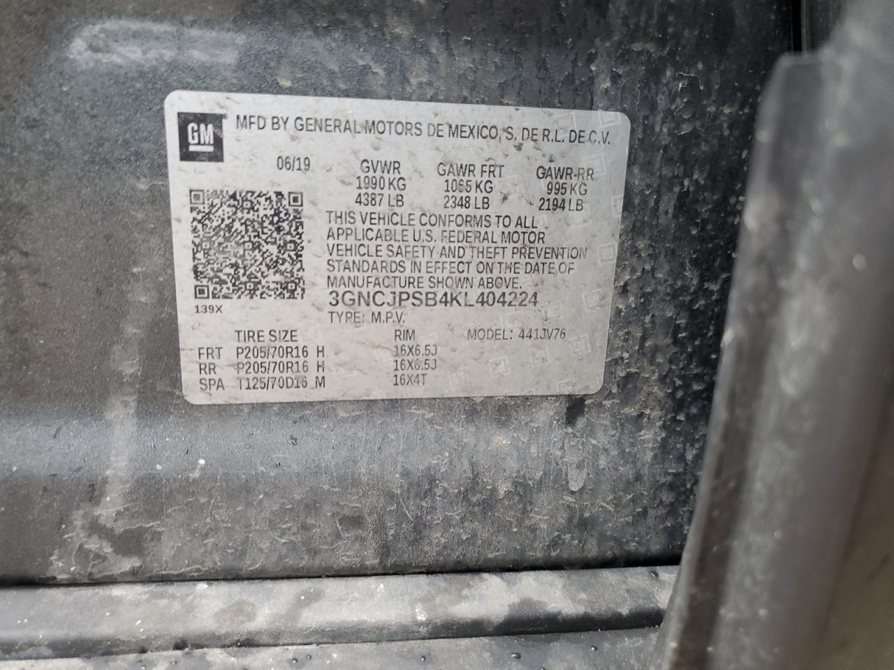 3GNCJPSB4KL404224 CHEVROLET TRAX 2019