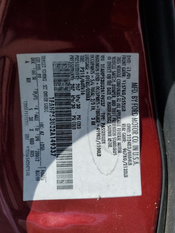 2002 Ford Taurus Se VIN: 1FAHP53U32A149337 Lot: 49245395