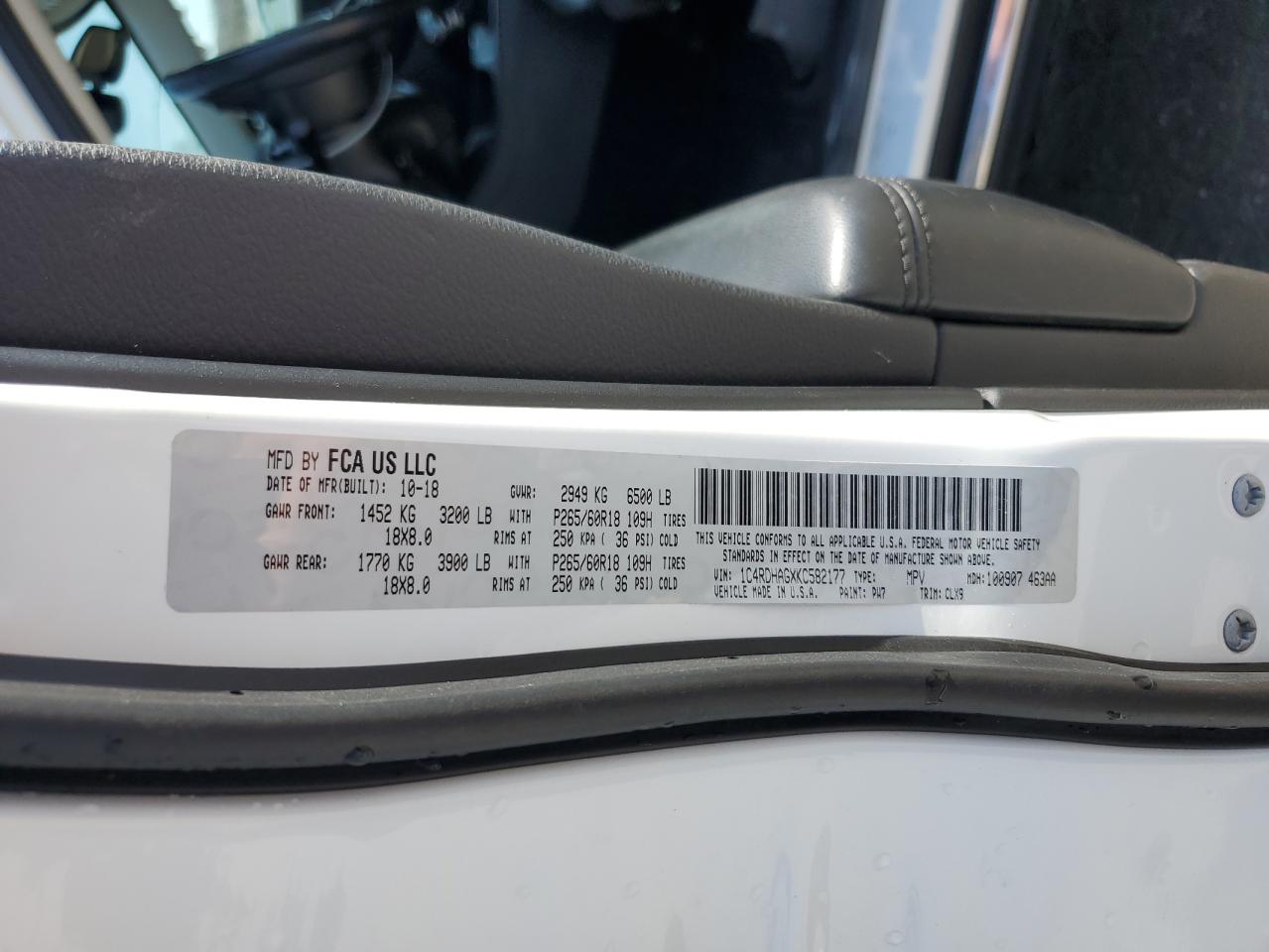 2019 Dodge Durango Sxt VIN: 1C4RDHAGXKC582177 Lot: 48433275
