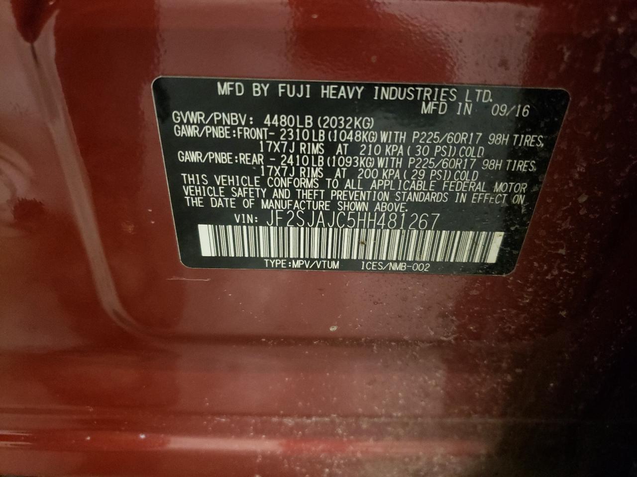2017 Subaru Forester 2.5I Limited VIN: JF2SJAJC5HH481267 Lot: 49477725