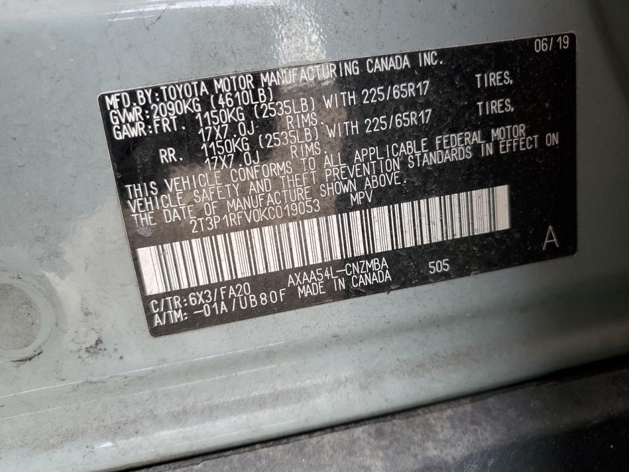 2T3P1RFV0KC019053 TOYOTA RAV4 2019