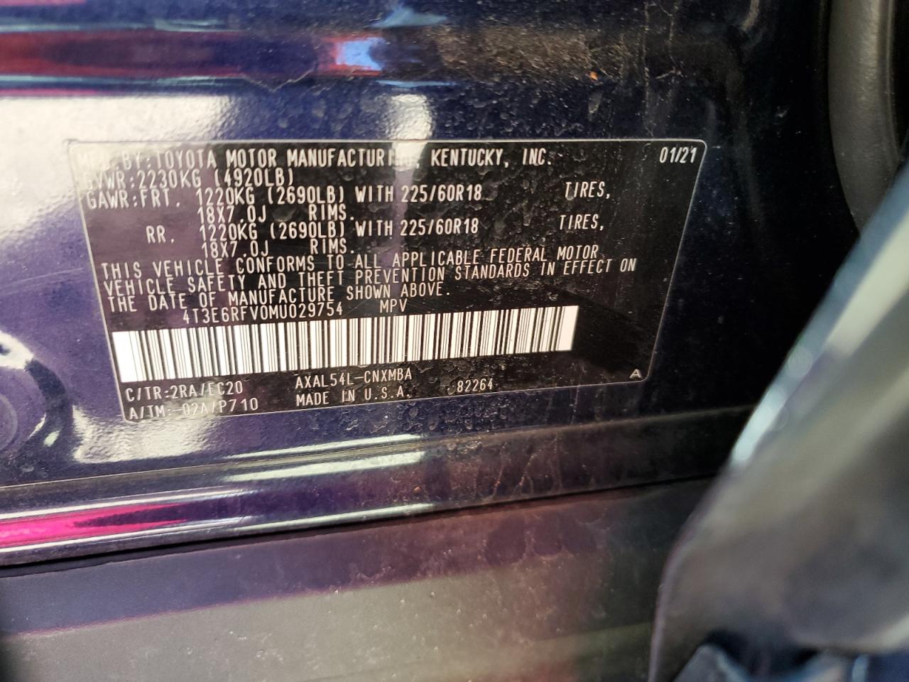 4T3E6RFV0MU029754 TOYOTA RAV4 2021