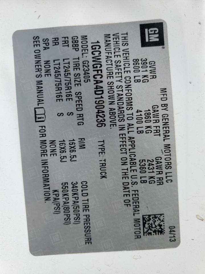 2013 Chevrolet Express G2500 VIN: 1GCWGFCA4D1904236 Lot: 47970415