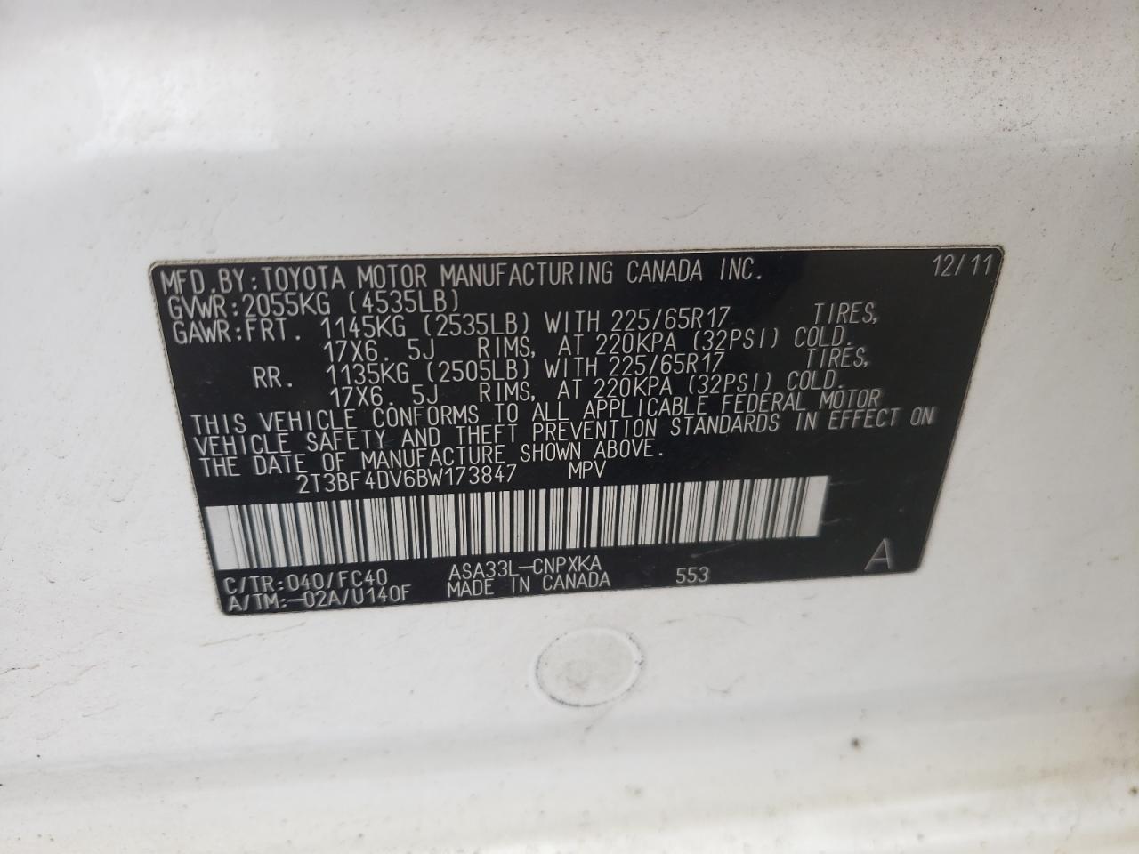 2011 Toyota Rav4 VIN: 2T3BF4DV6BW173847 Lot: 50712675
