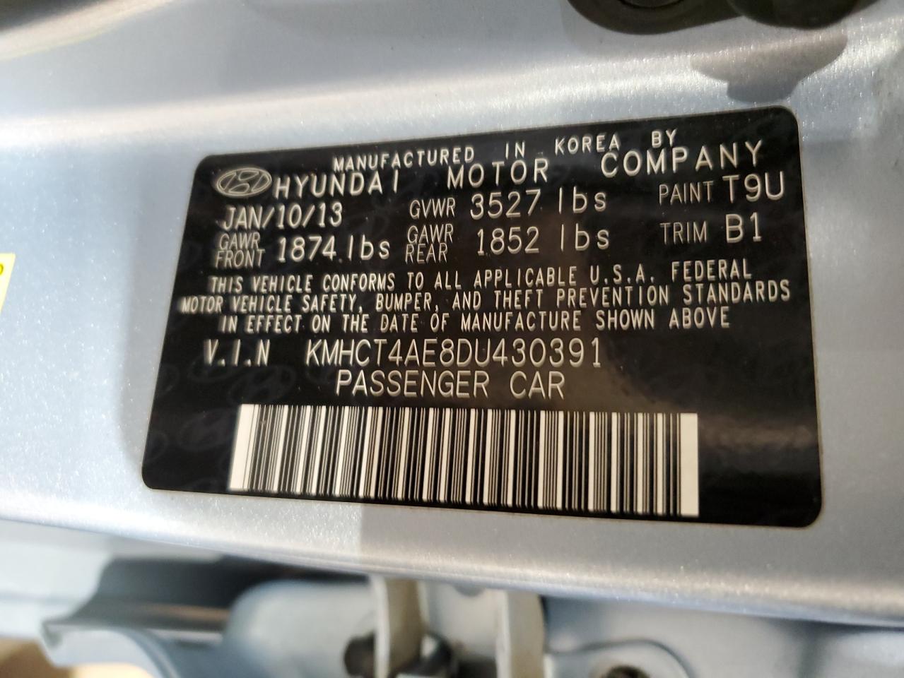 2013 Hyundai Accent Gls VIN: KMHCT4AE8DU430391 Lot: 51152755