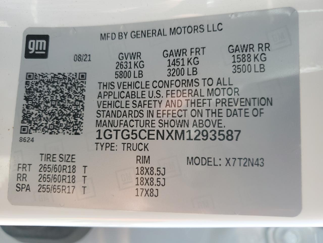 2021 GMC Canyon Elevation VIN: 1GTG5CENXM1293587 Lot: 48582395