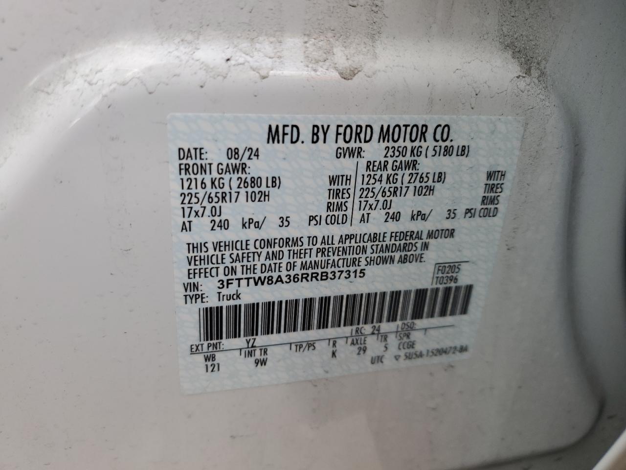 2024 Ford Maverick Xl VIN: 3FTTW8A36RRB37315 Lot: 46657245