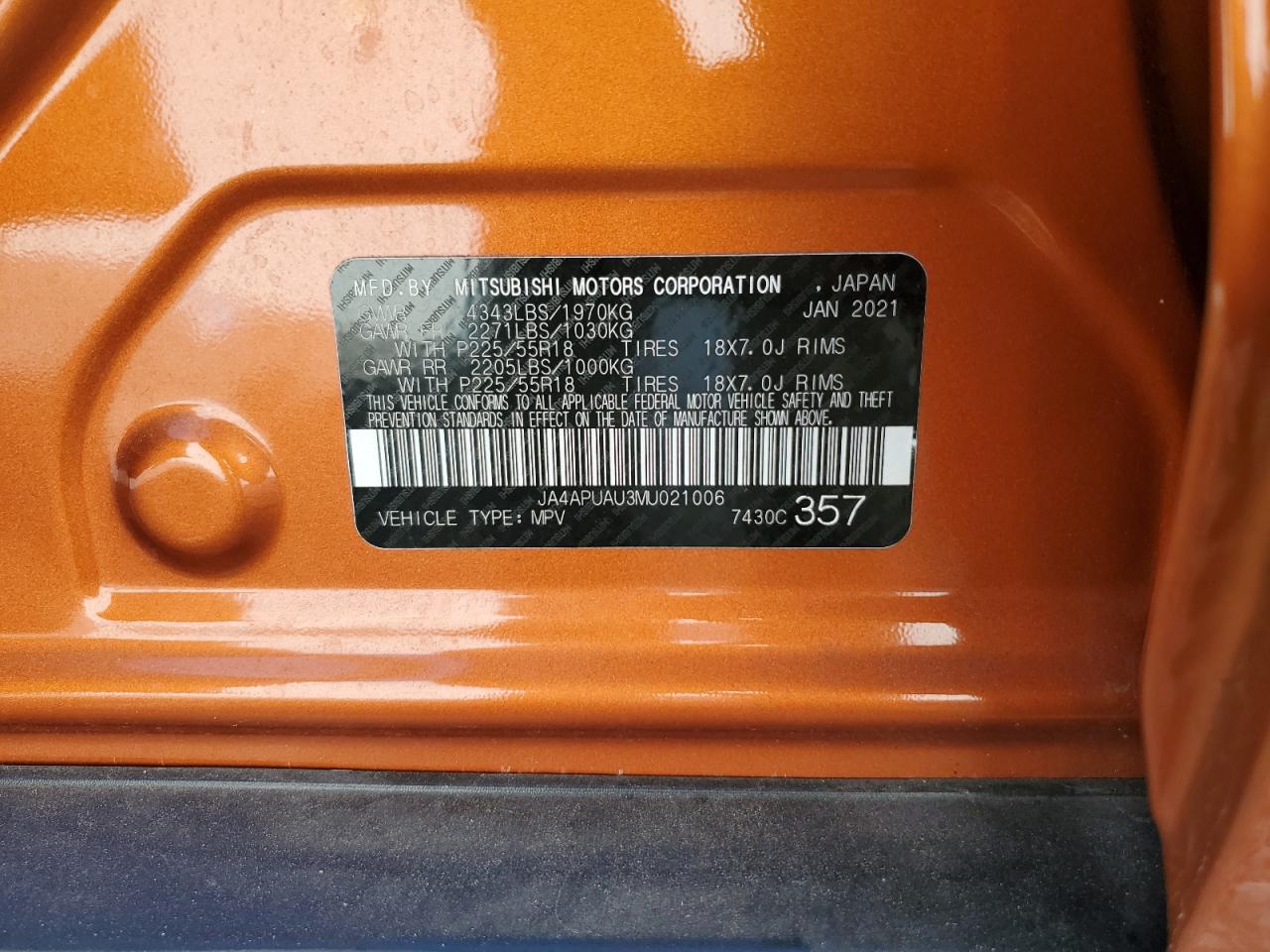 2021 Mitsubishi Outlander Sport Es VIN: JA4APUAU3MU021006 Lot: 47637105