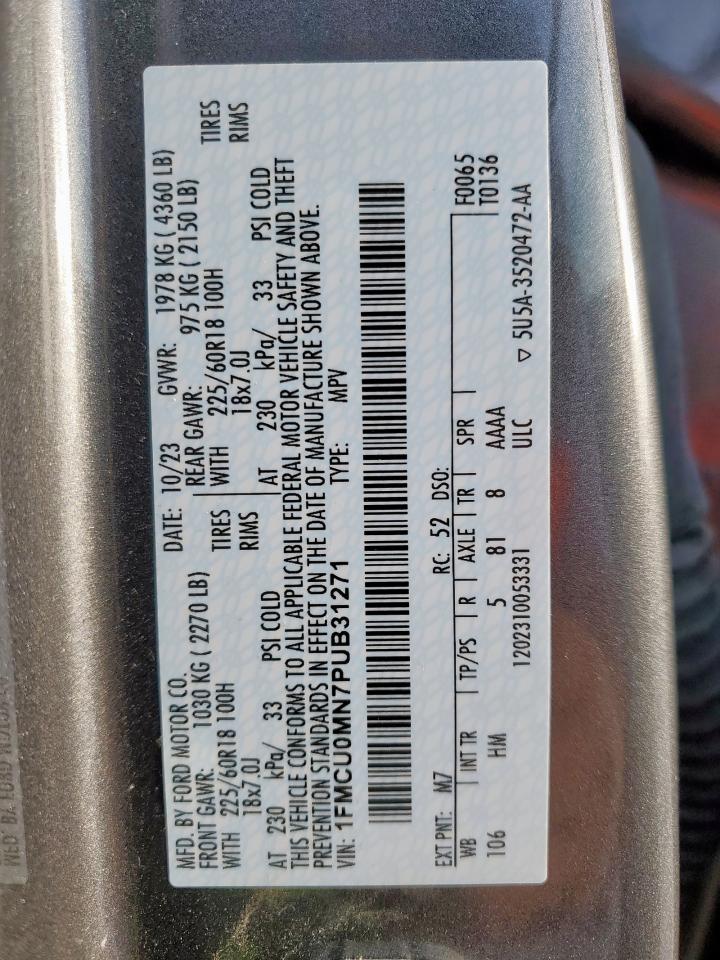 2023 Ford Escape St Line VIN: 1FMCU0MN7PUB31271 Lot: 50781375