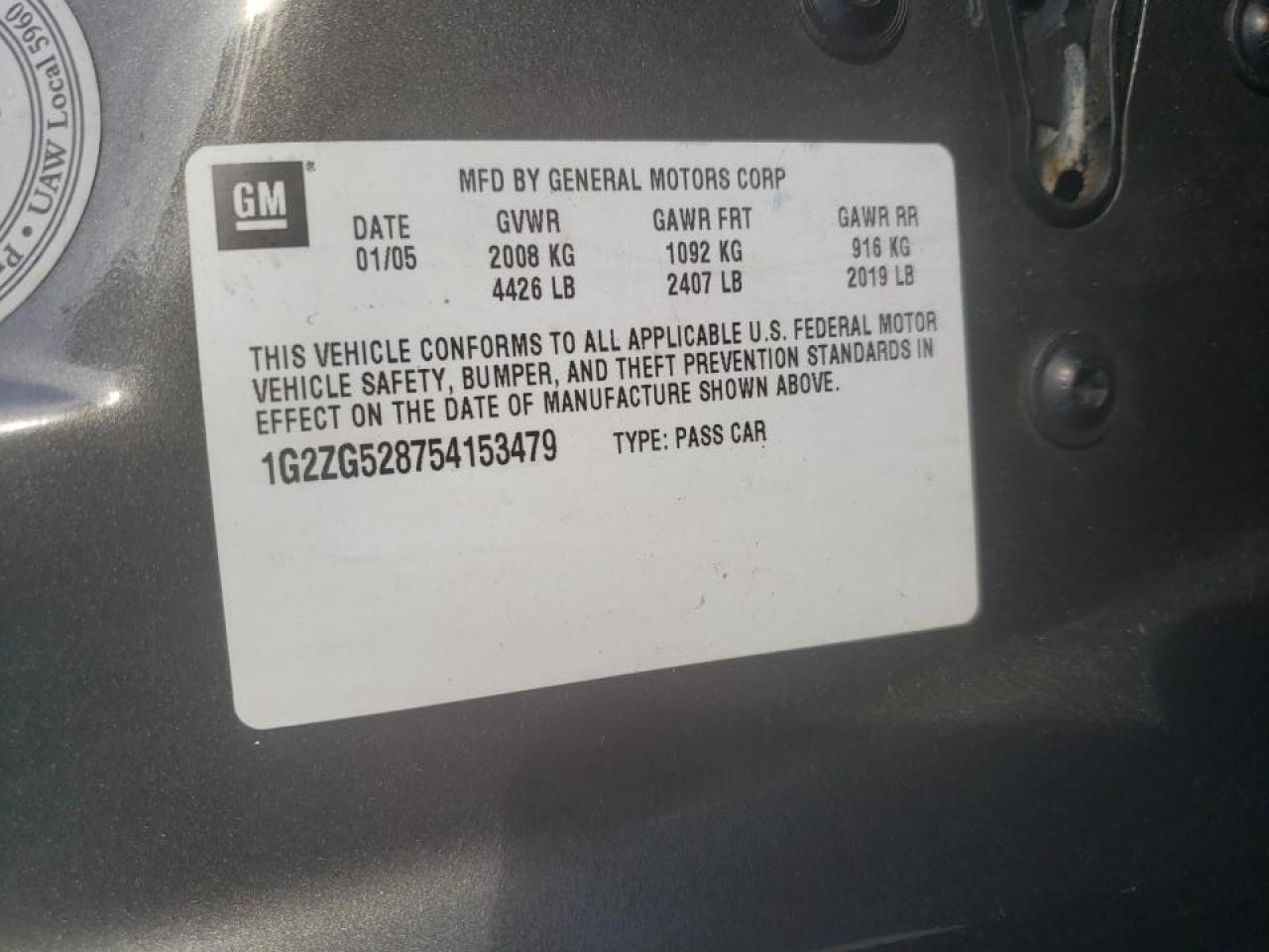 2005 Pontiac G6 VIN: 1G2ZG528754153479 Lot: 45721305